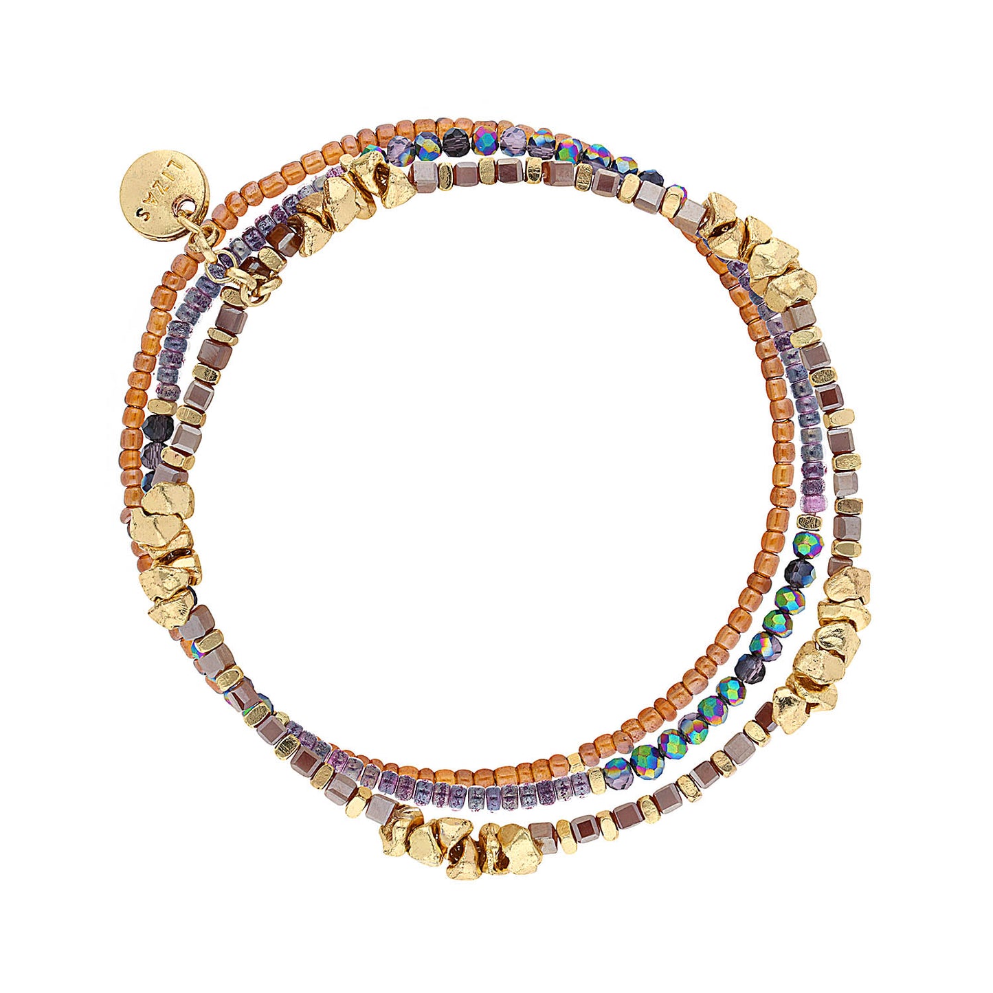 LIZAS Exklusiv Perlenarmband braun/lila/gold Armband