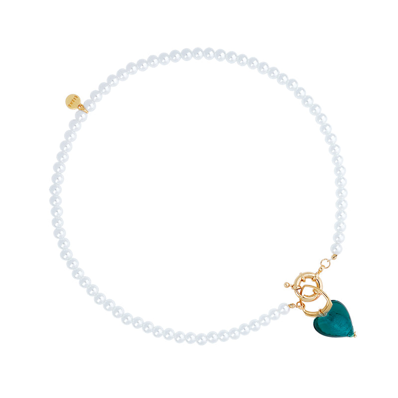 Lizas Kette Perlenkette mit Herzanhänger grün