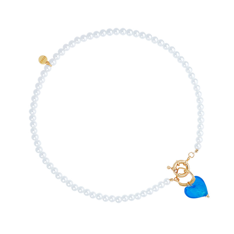 Lizas Kette Perlenkette mit Herzanhänger blau