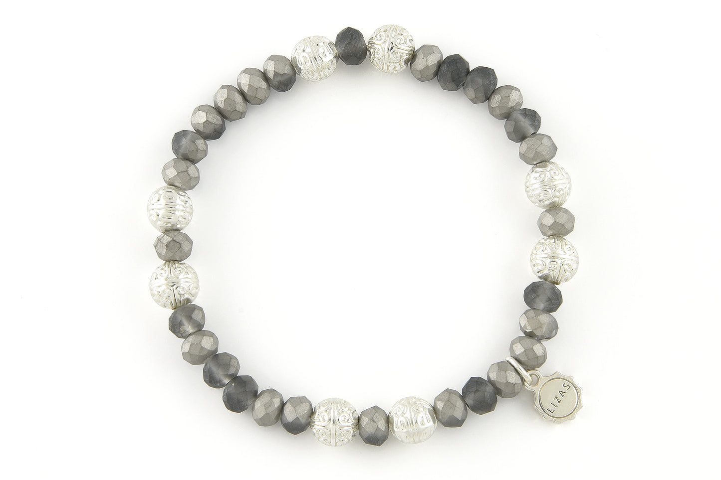Lizas Armband grau mit silber Perlen