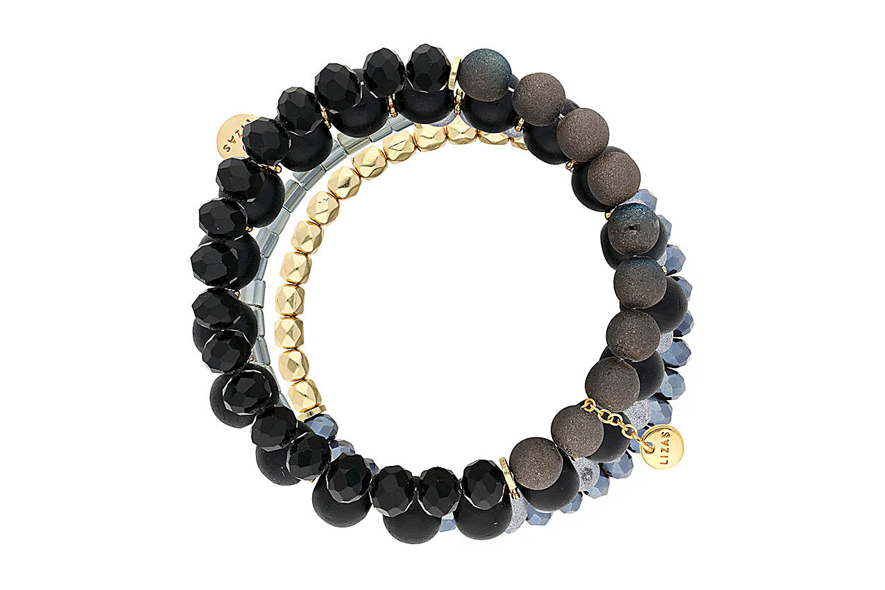 LIZAS Exklusiv Perlenarmband schwarz/gold 10008507