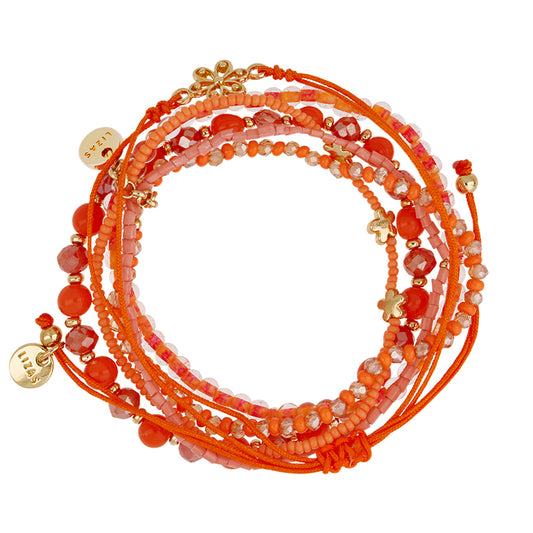 LIZAS Exklusiv Perlenarmband orange gold sechsreihig