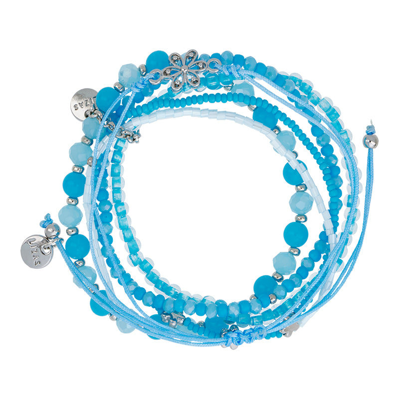 LIZAS Exklusiv Perlenarmband blau silber sechsreihig