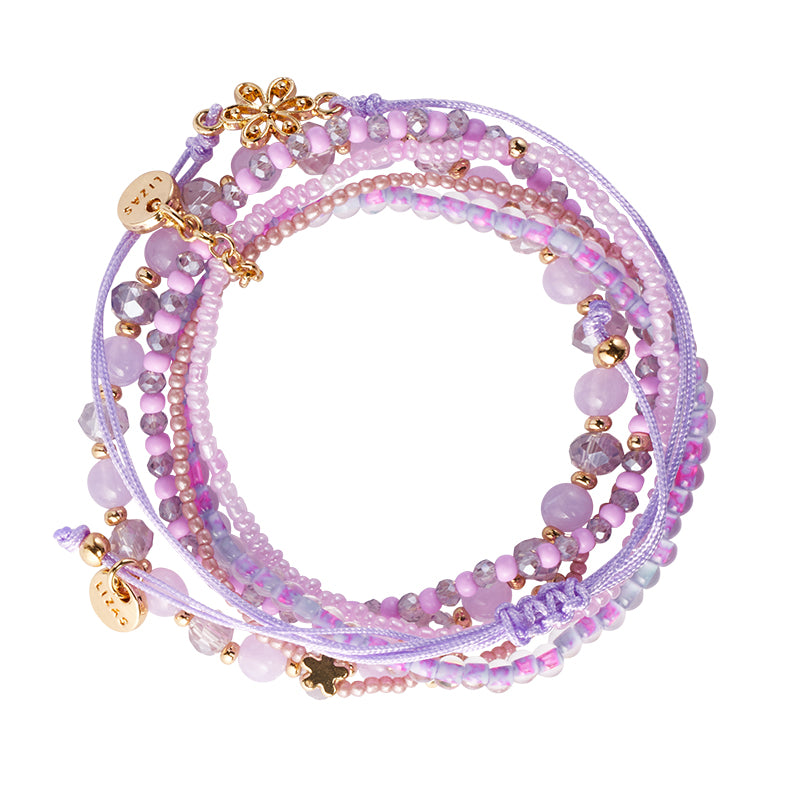 LIZAS Exklusiv Perlenarmband lila gold sechsreihig