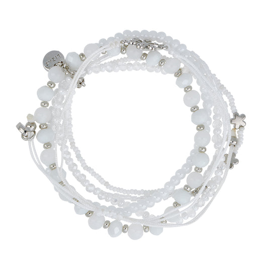 LIZAS Exklusiv Perlenarmband weiß silber sechsreihig