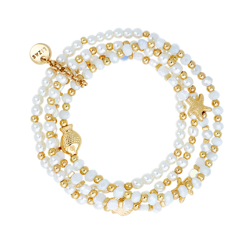 LIZAS Exklusiv Perlenarmband mit Muscheln und Seestern