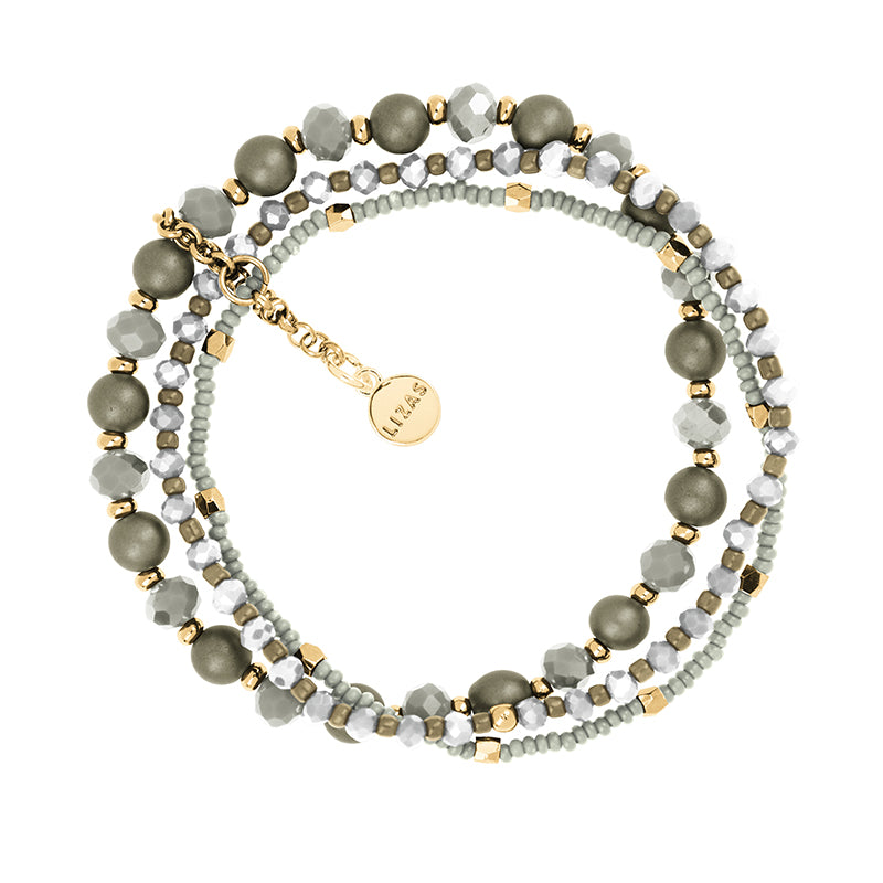 LIZAS Exklusiv Schmuckarmband dreireihig grau/gold