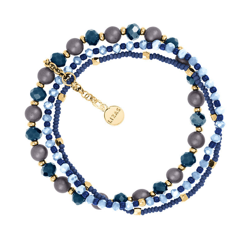 LIZAS Exklusiv Schmuckarmband dreireihig blau/gold