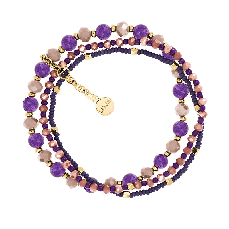 LIZAS Exklusiv Schmuckarmband dreireihig lila/gold