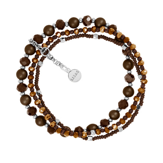 LIZAS Exklusiv Schmuckarmband dreireihig braun/silber