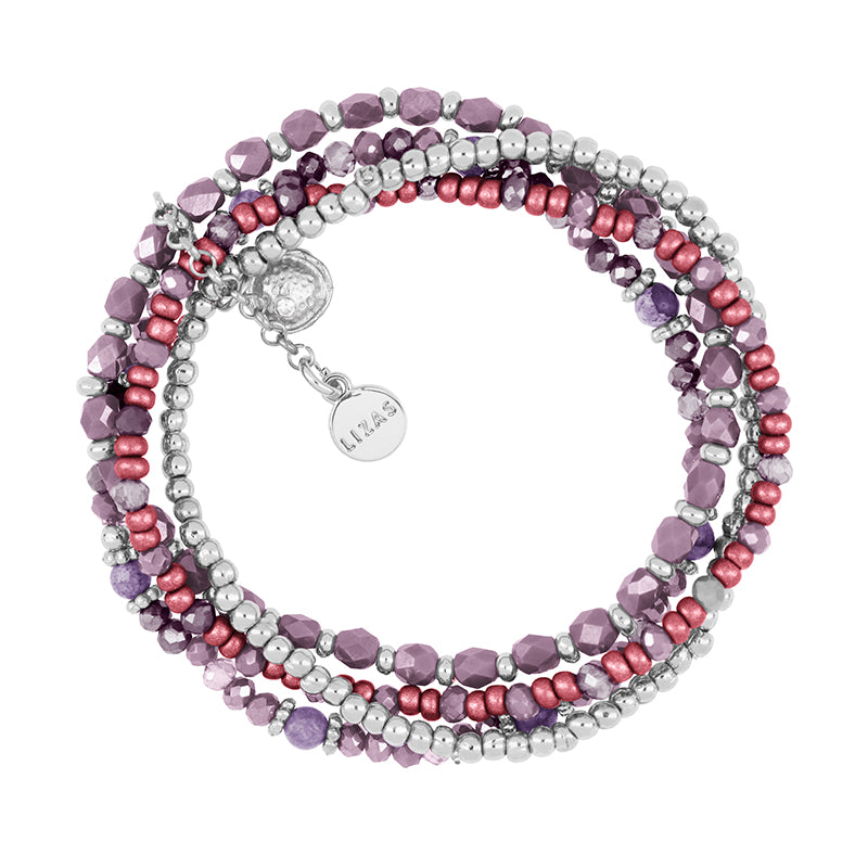 LIZAS Exklusiv Schmuckarmband vierreihig rot/violet/silber