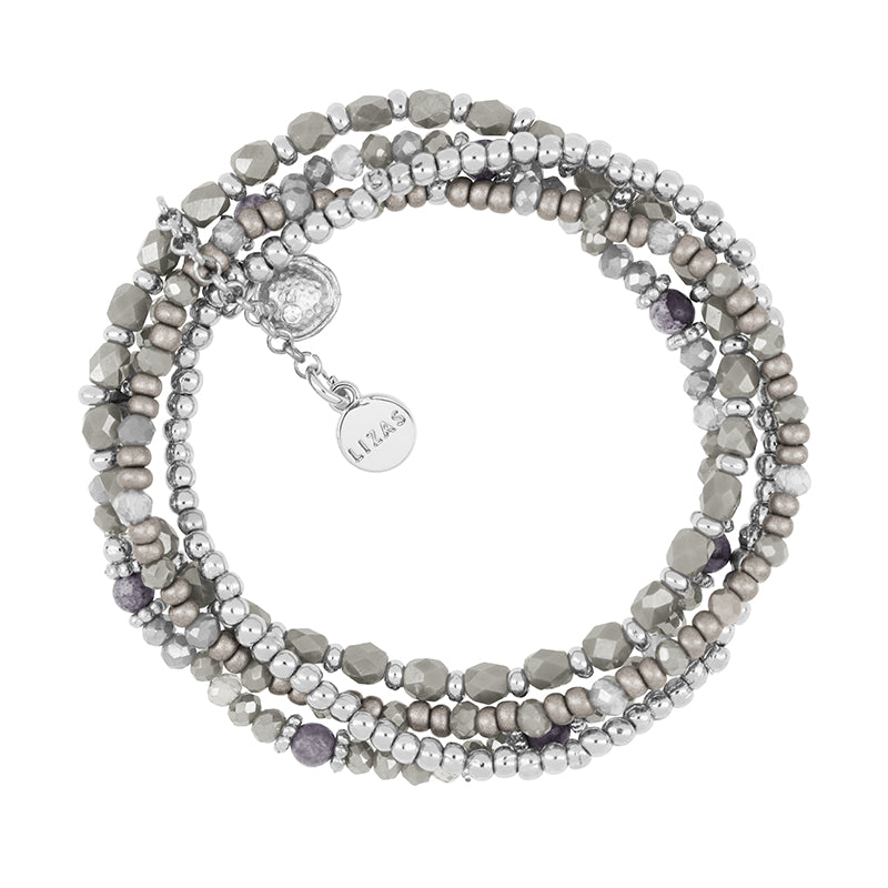 LIZAS Exklusiv Schmuckarmband vierreihig grau/silber