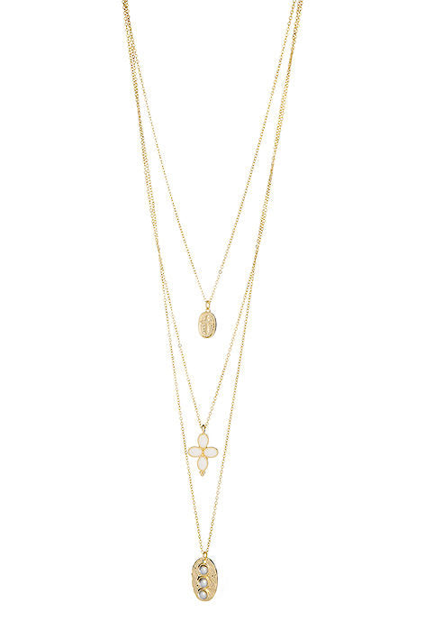 Lizas Kette gold dreireihig mit drei Anhängern
